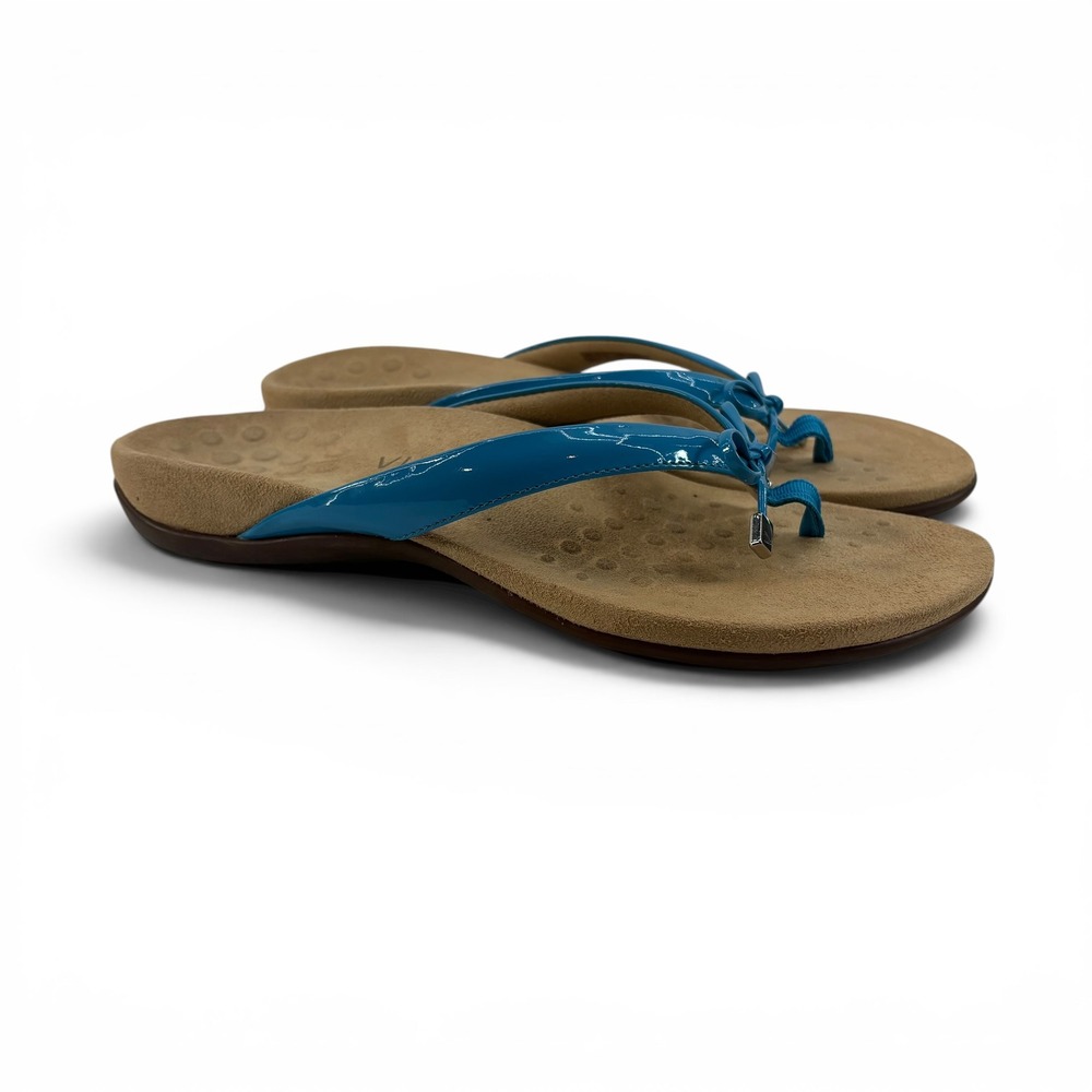 Vionic Bella II Teal Blue Patent Bow Orthotic Sandals Women's Size 9 Wide